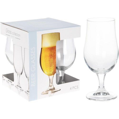 Beer Glass 370ml Set of 4 - Munique Design, 12.5oz Clear Pilsner Glasses