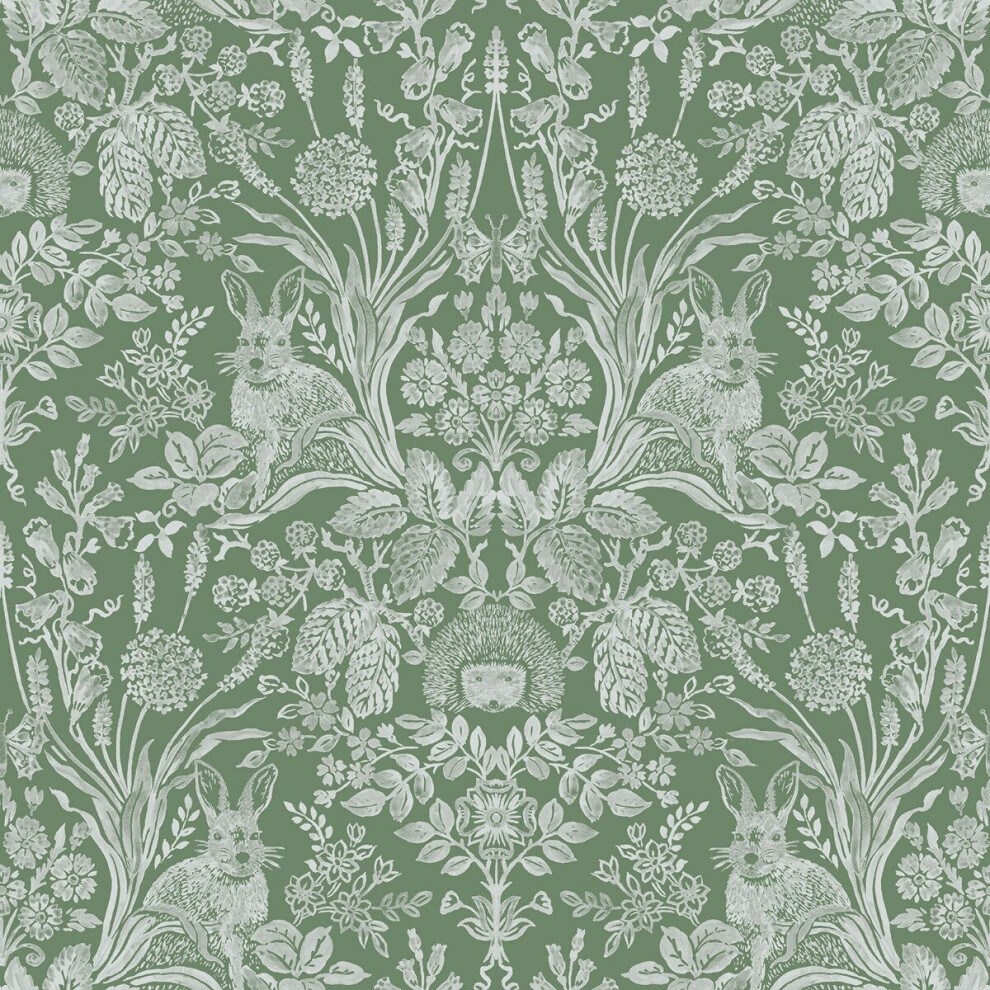 Harlen Woodland Damask Wallpaper Green World Of Wallpaper 50342