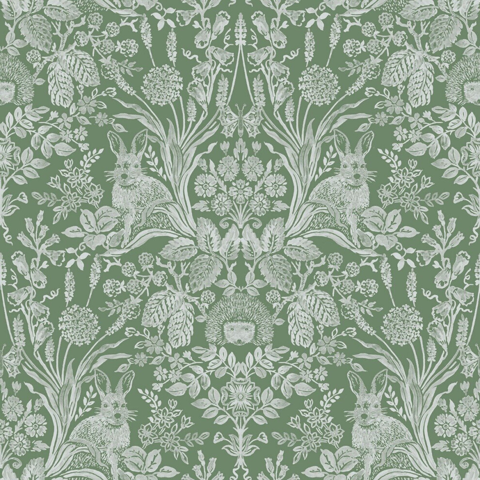 Harlen Woodland Damask Wallpaper Green World Of Wallpaper 50342 5022976503427
