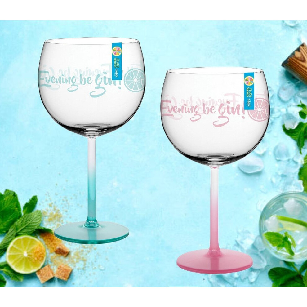 2 Plastic Gin Glasses Let The Evening Be Gin Pink Blue Set Of 2 600ml