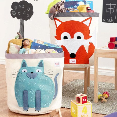 3 Sprouts Multipurpose Folding Canvas Home Storage Bin Organizing Basket, Cat 1