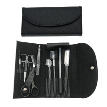(Black) 8pcs Eyebrow Trimmer Kit Brow Scissors Face Tweezers Eyelash Brush Set Makeup Tools
