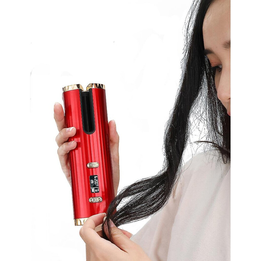 Red (Red) Automatic Hair Curler Cordless Automatic Hair Curling Iron Lcd Display Rechargeable