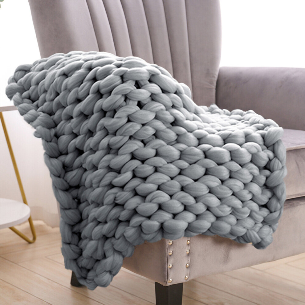 (60x60cm, Grey) Large Soft Chunky Knitted Blanket Thick Yarn Bulky Knit Throw Sofa Bed Blankets