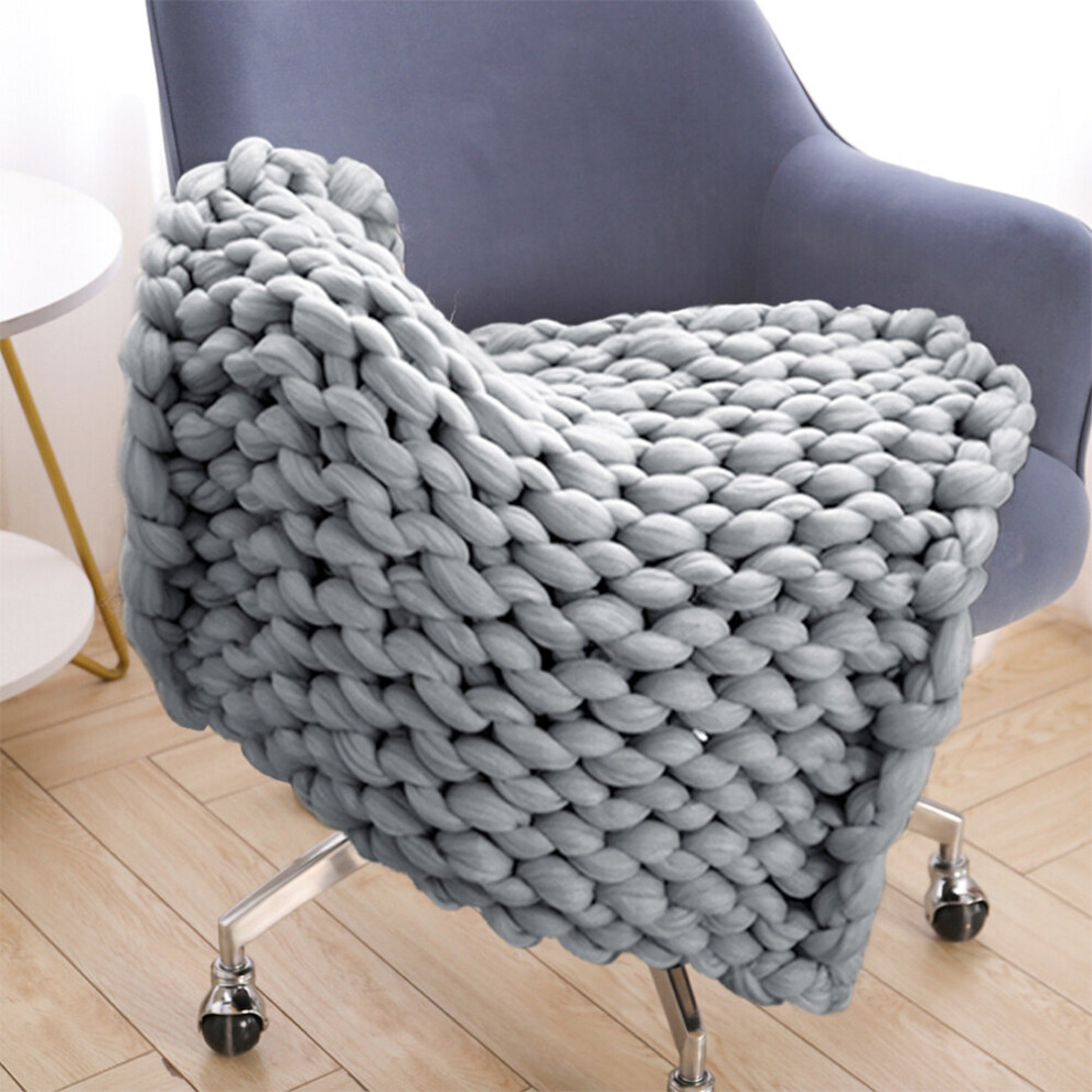 (80x100cm, Grey) Large Soft Chunky Knitted Blanket Thick Yarn Bulky Knit Throw Sofa Bed Blankets