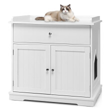 Cat Litter Box Enclosure Cat House Side Table W/ Drawer & 2 Doors