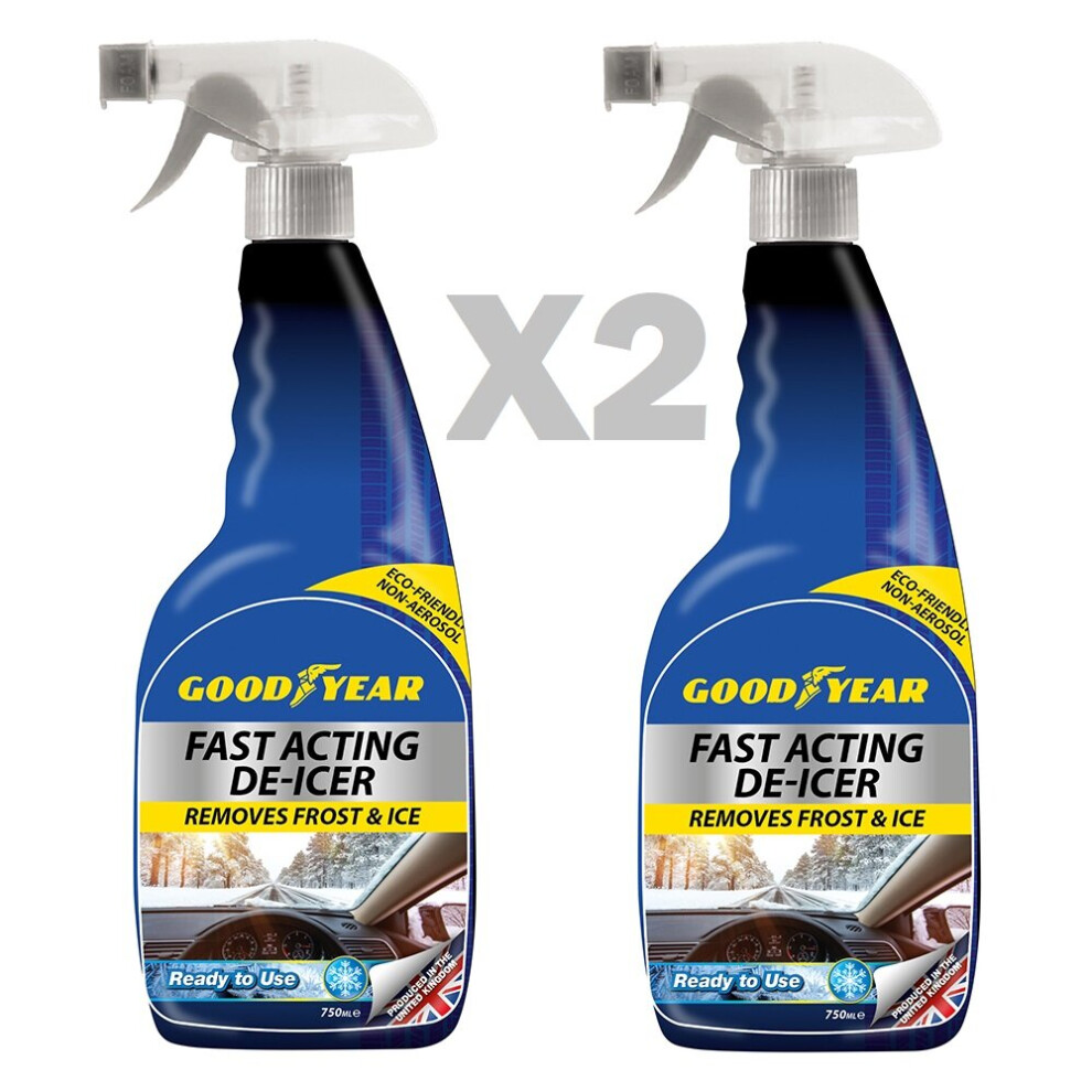 2 X Goodyear De-Icer Car Windscreen Melts Ice Snow Frost Spray 750Ml Deicer 5055441443225