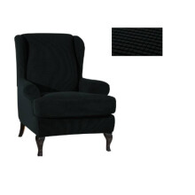 (Black) Sloping Arm Wing Back Chair Cover Elastic Armchair Wingback Chair Wing Back Chair Cover