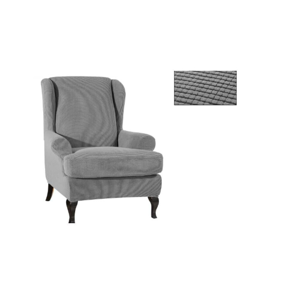 (LightGrey) Waterproof Wing Chair Cover Stretch Spandex Armchair Covers Removable