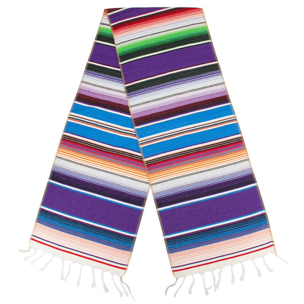 (Purple, 1pc) Time to Sparkle Mexican Table Runner Mexican Fiesta Decorations Wedding Outdoor Picnics Dining Woven Cotton Table Runner with Fringe-image-OPC-P9P6KCR-NEW