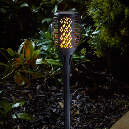 Smart Solar LED Cool Flame Compact Torch Stake Light (4 Pack) Warm White Black 2