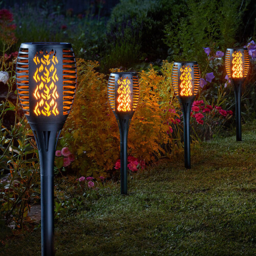 Smart Solar LED Cool Flame Compact Torch Stake Light (4 Pack) Warm White Black