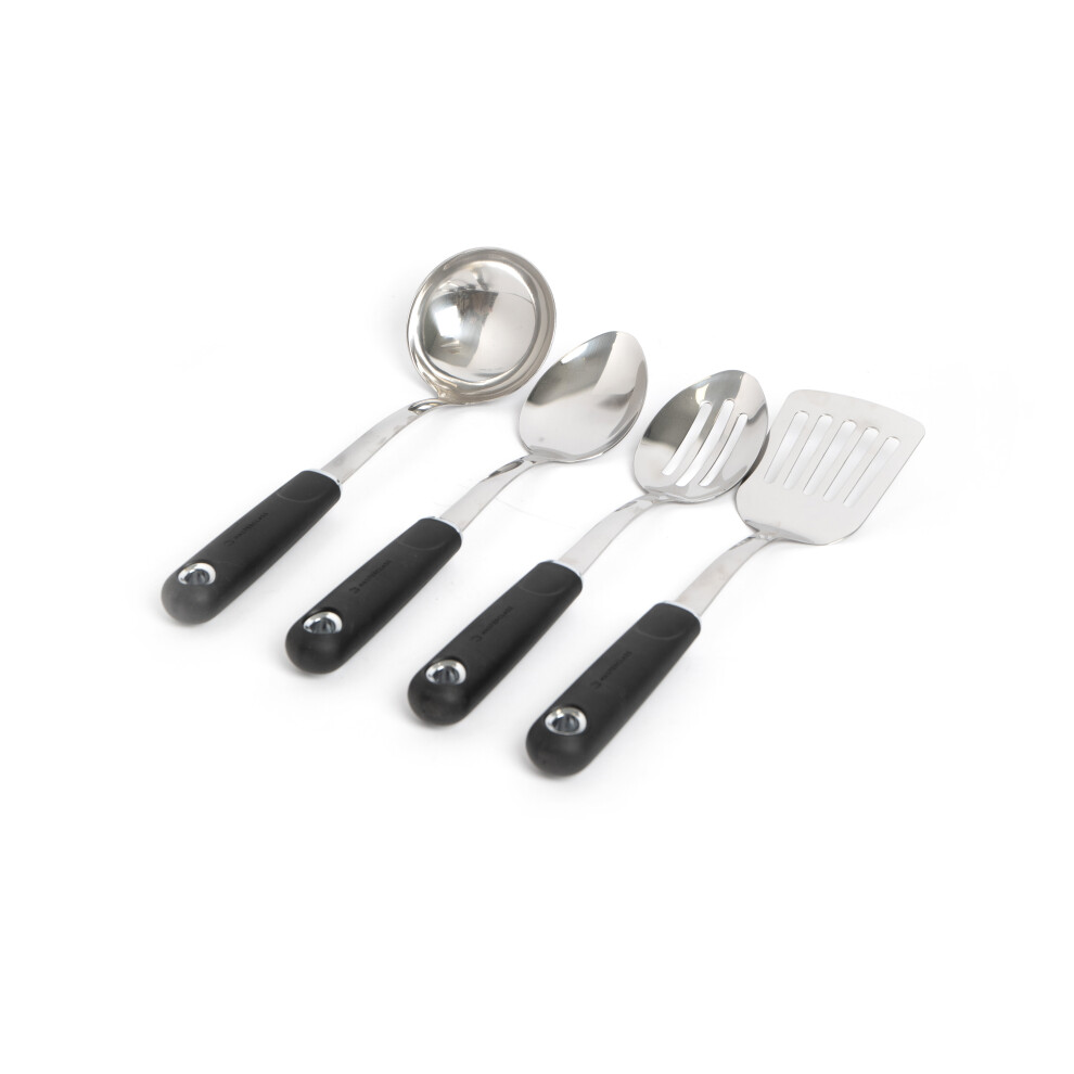 4pc Stainless Steel Utensil Set with Cooking Spoon, Slotted Spoon, Slotted Turner and Ladle