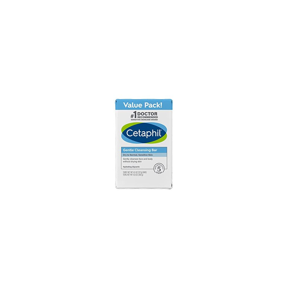 CETAPHIL Gentle Cleansing Bar | 4.5 oz Bar (Pack of 3) | Nourishing Cleansing Bar For Dry, Sensitive Skin | Non-Comedogenic | Non-Irritating for Sensi