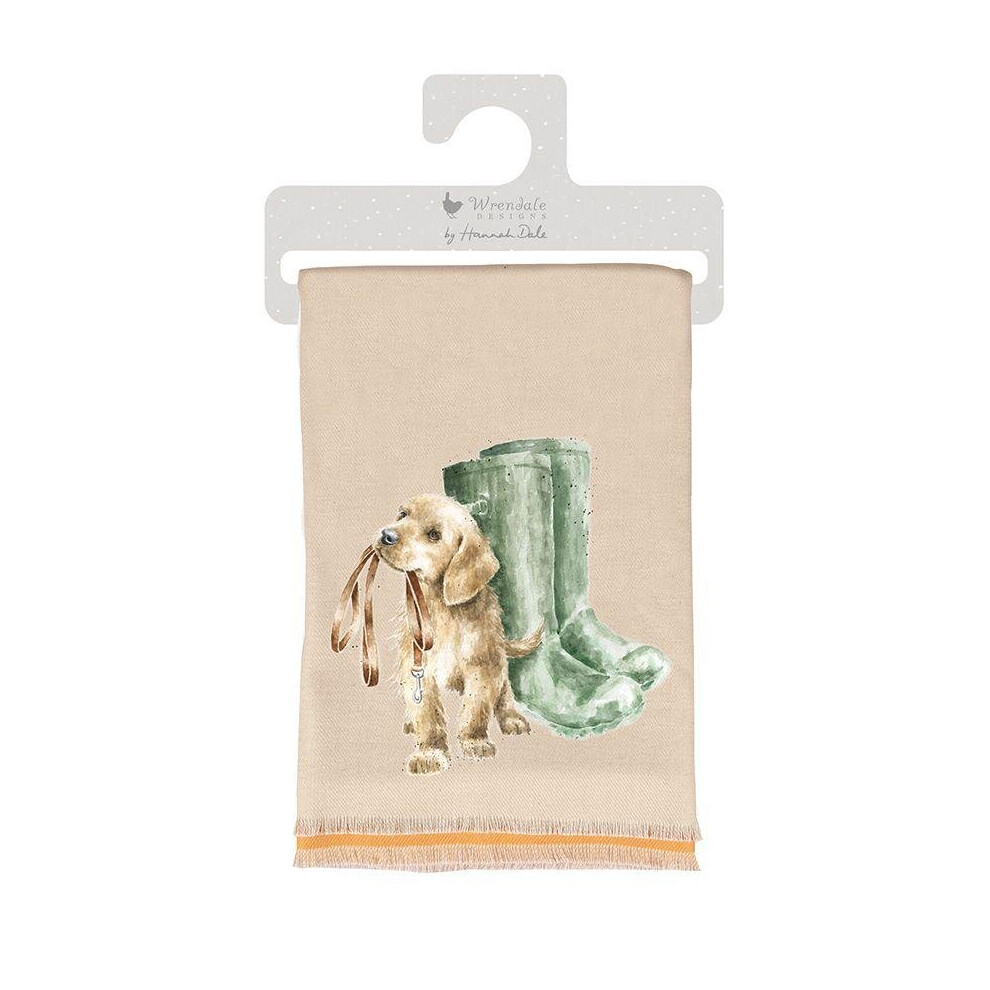 Wrendale Hopeful Dog Design Winter Scarf In Gift Bag Beige
