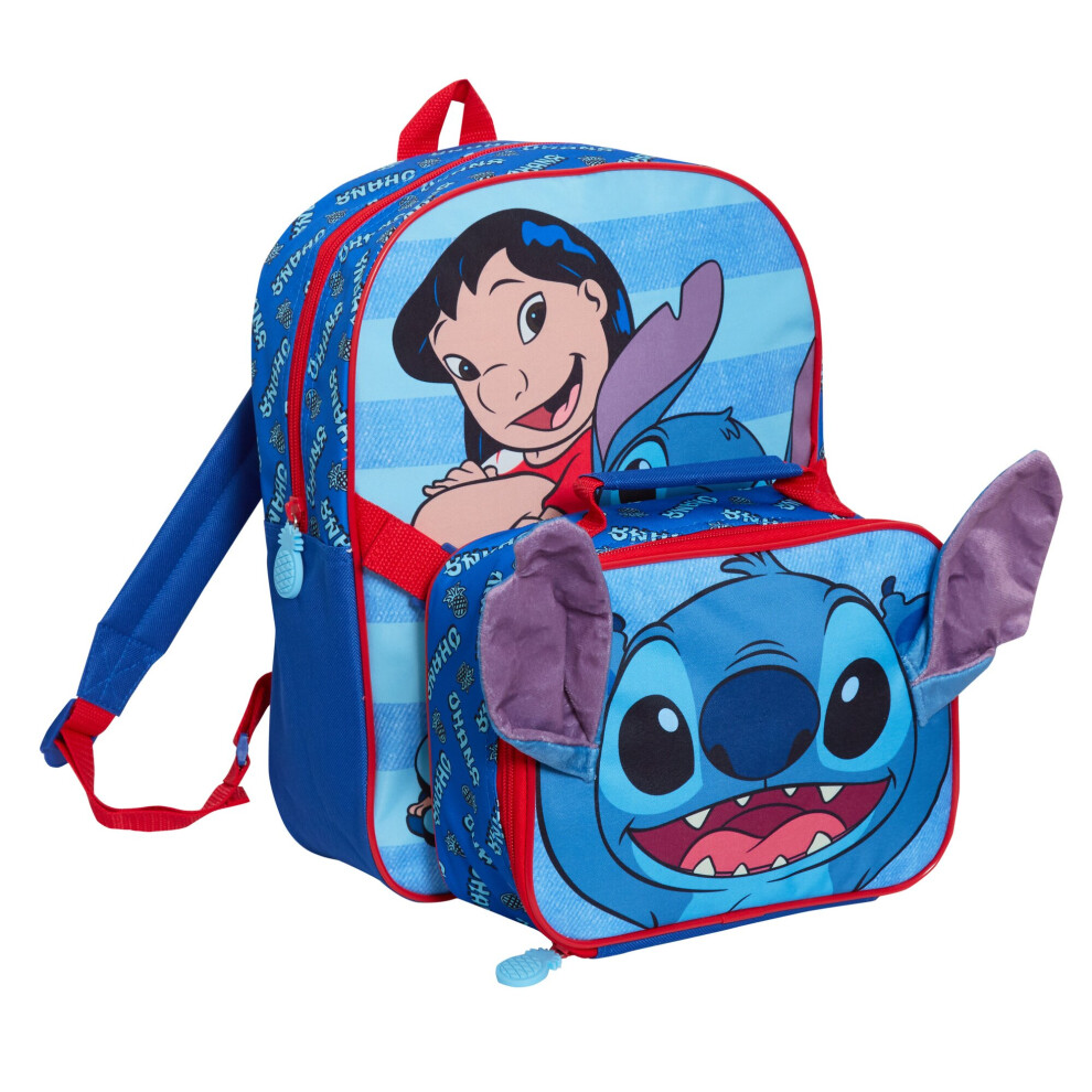 (One Size) Lilo And Stitch Backpack With Lunch Bag Disney Matching School Nursery Bag Set