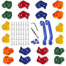 KINSPORY 20pc Rock Wall Climbing Holds Kids & Prise Escalade Enfant, Colourful Pig Nose Shape Climbing Set with Two Blue Handles for Indoor Outdoor Pl