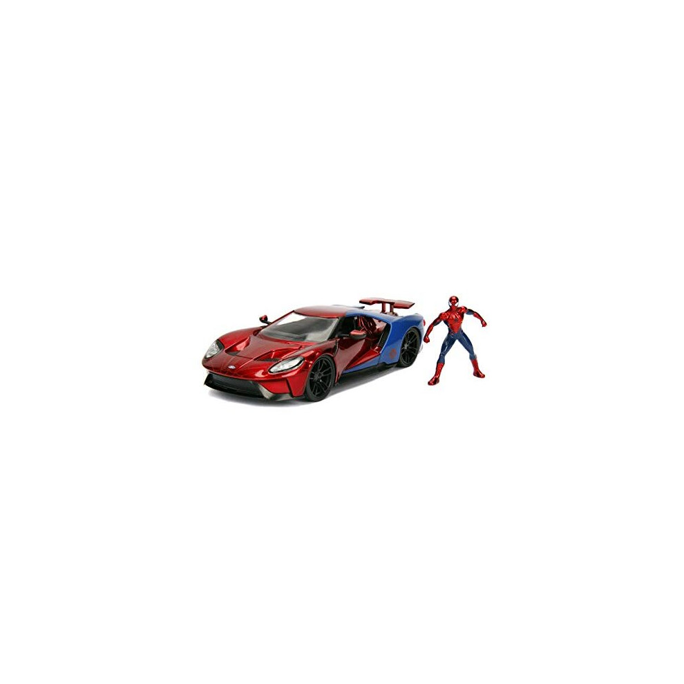 Jada Toys Marvel 1:24 2017 Ford GT Die-cast Car with 2.75" Spider-Man Figure, Toys for Kids and Adults, Red/Blue (99725)