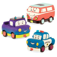 B. toys- Set di Mini Veicoli a Ritorno- 3 Veicoli- Camion, Camper, Polizia- 12 mesi +