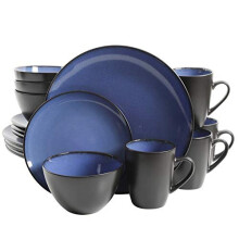 Gibson Elite Soho Lounge Round Reactive Glaze Stoneware Dinnerware Set, Service for 4 (16pc), Blue