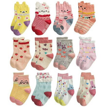 Rative Non Skid Anti Slip Cotton Dress Crew Socks with Grips for Baby Infant Toddler Kids Girls (1-3T 12-PAPS/RG-820726)