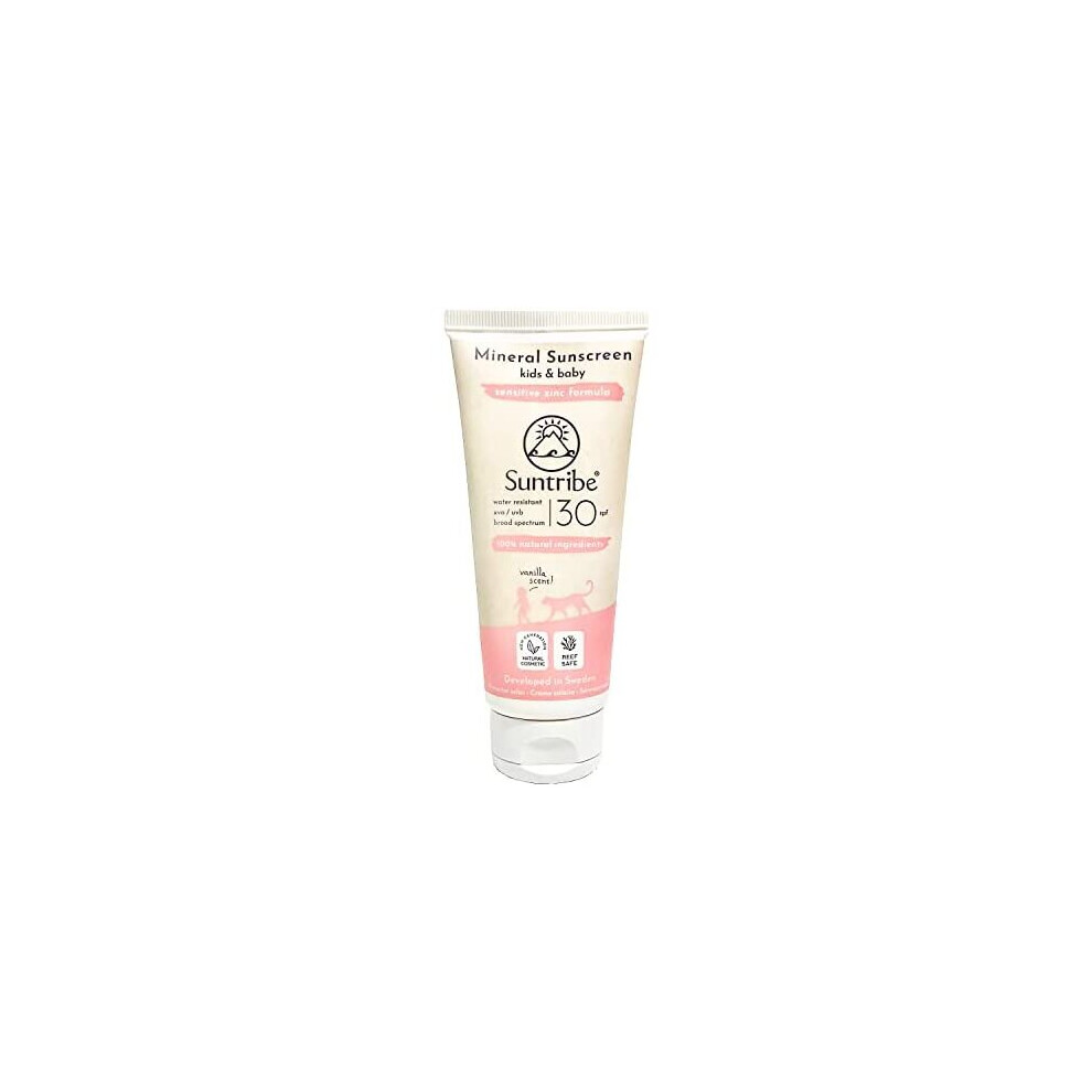 Suntribe All Natural Mineral Kids Vanilla Sunscreen - SPF 30 - Gentle & Reef Safe - Organic - Non-Nano Zinc Oxide (Mineral UV-Filter) - 8 Ingredients