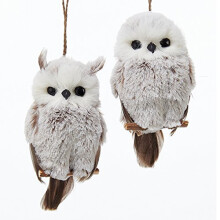 Kurt Adler 1 Set 2 Assorted Brown And White Owl Ornaments,white, grey