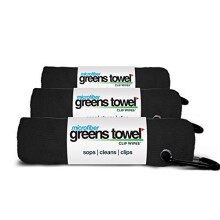Conjunto de Toalhas de Golfe Greens Preto 3 Peças com Clip, Microfibra Plush, 16x16, O Original (Preto Jet)