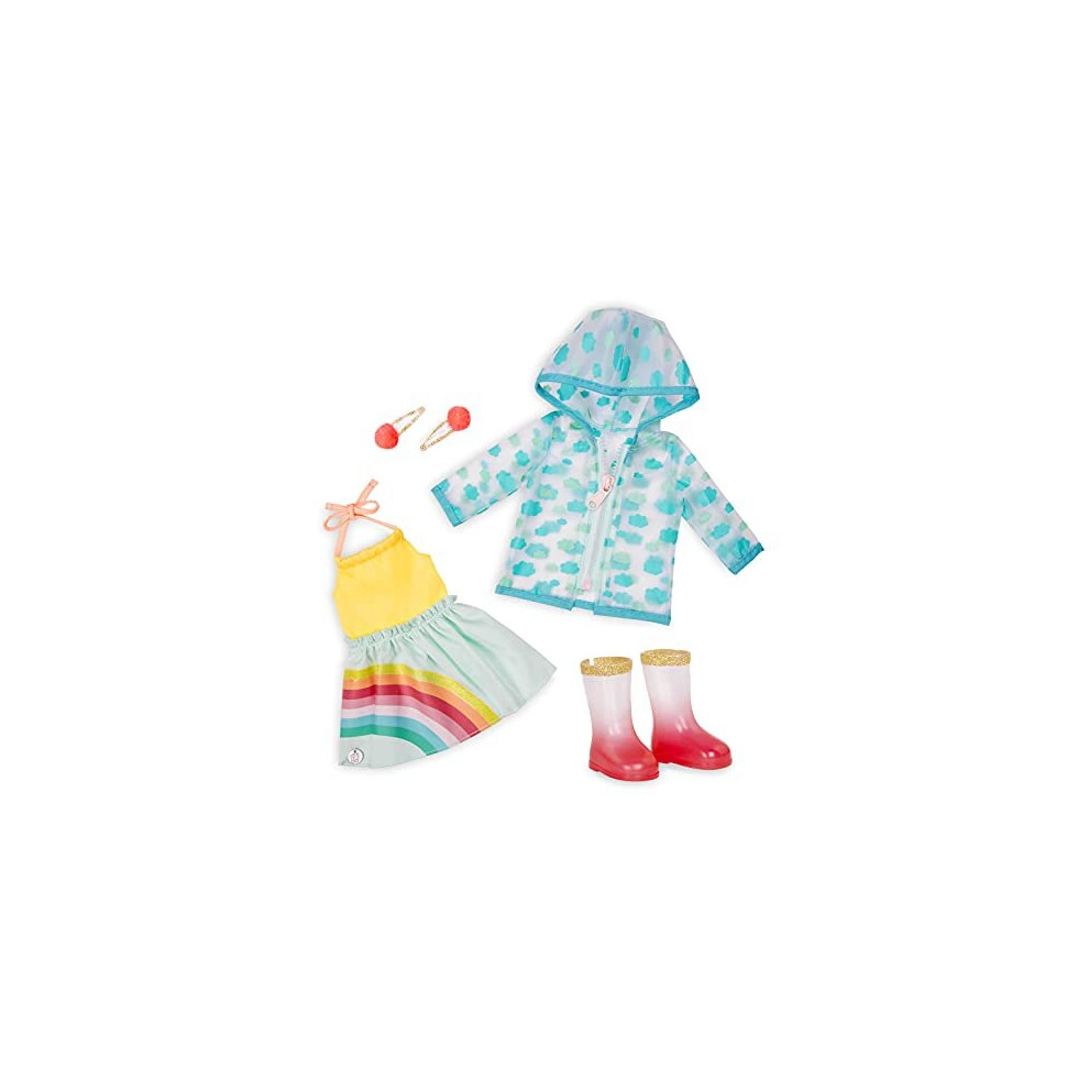 Glitter Girls by Battat ?14-inch Doll Clothes - Smile! Rain Or Shine Outfit ?Rainbow Dress, Hair Clips, Raincoat, and Rain Boots ?Toys, Clothes, and A