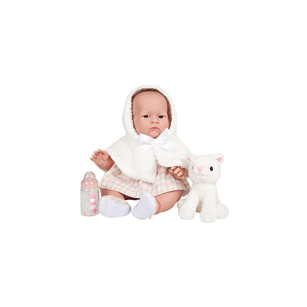 JC Toys, Lily -All-Vinyl-Anatomically Correct Real Girl 18" Baby Doll in White Coat Set and Deluxe Accessories, Designed by Berenguer., Pink