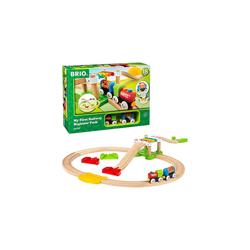 BRIO My First Railway ?33727 Beginner Pack | Wooden Toy Train Set for Kids Age 18 Months and Up