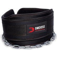 DMoose Fitness Dip Belt with Chain for Weightlifting, Pullups, Powerlifting, and Bodybuilding Workouts, Long Heavy Duty Steel, Comfortable Neoprene Wa