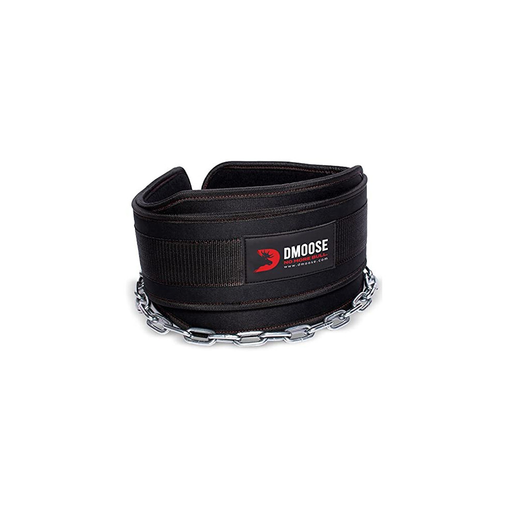 Dmoose Fitness Dip Belt With Chain For Weightlifting, Pullups, Powerlifting, And Bodybuilding Workouts, Long Heavy Duty Steel, Comfortable Neoprene Wa