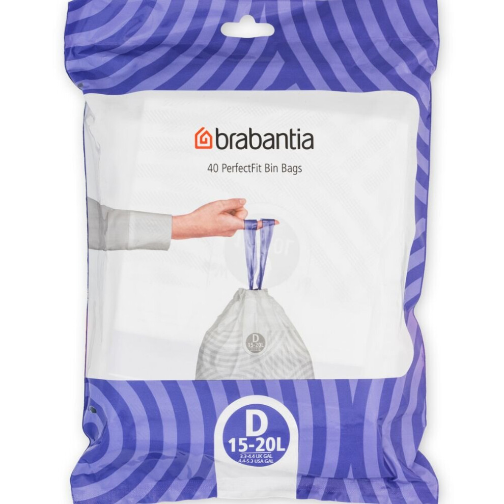 Brabantia Size D Bin Liners In A Dispenser Pack - 15 - 20L - 40 Bags