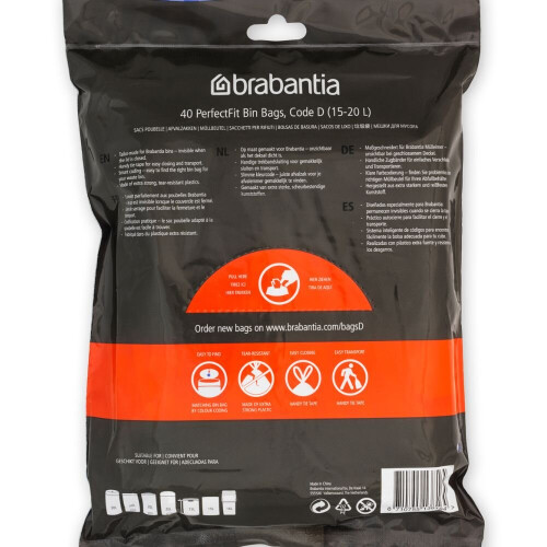 Brabantia Brabantia PerfectFit Size D Bin Liners - Dispenser Pack, 15-20L, 40 Bags | Code 100228 1