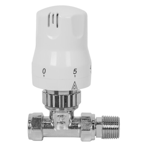 NRG Straight Designer Radiator Valve Thermostatic 15mm x 1/2" White Chrome 2