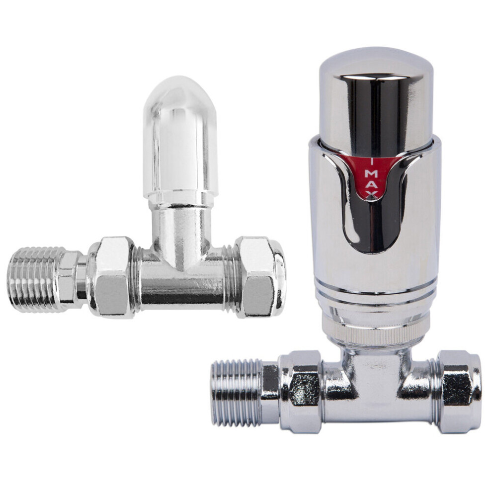 One Pair of Straight Thermostatic and Manual Chrome Heated Towel Radiator Valves