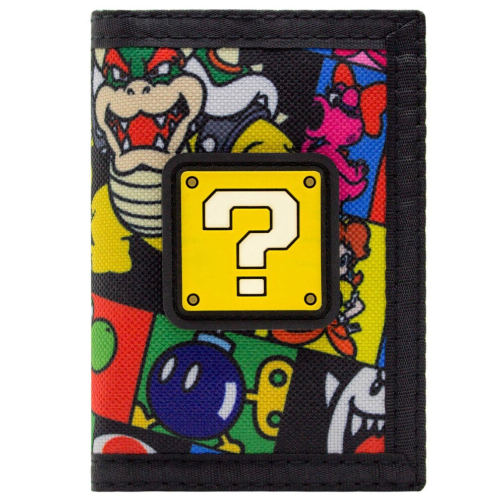 Super Mario Question Block Bowser Bob-omb Coin And Card Tri-Fold Wallet Black