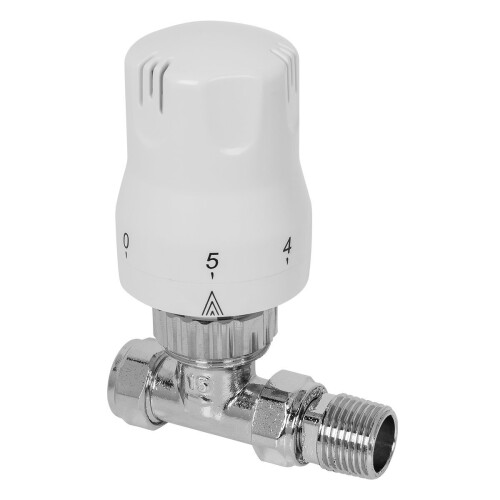NRG Straight Designer Radiator Valve Thermostatic 15mm x 1/2" White Chrome