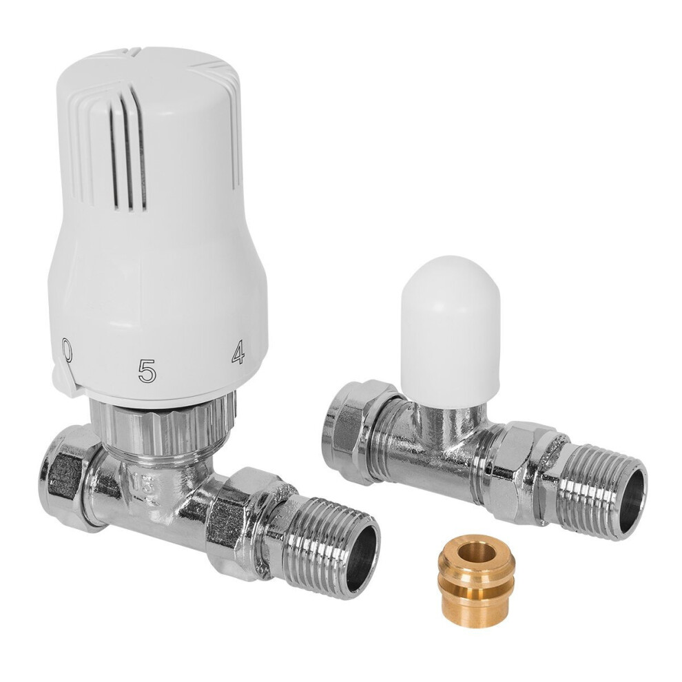 15mm Thermostatic Straight Radiator Valve and Lockshield with 15-8mm Reducer