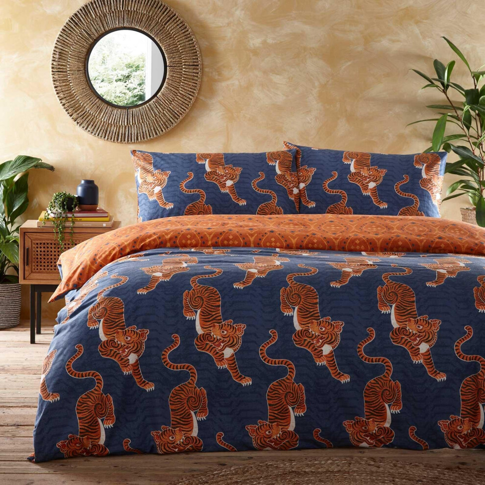 Tibetan Tiger Duvet Cover Navy Double