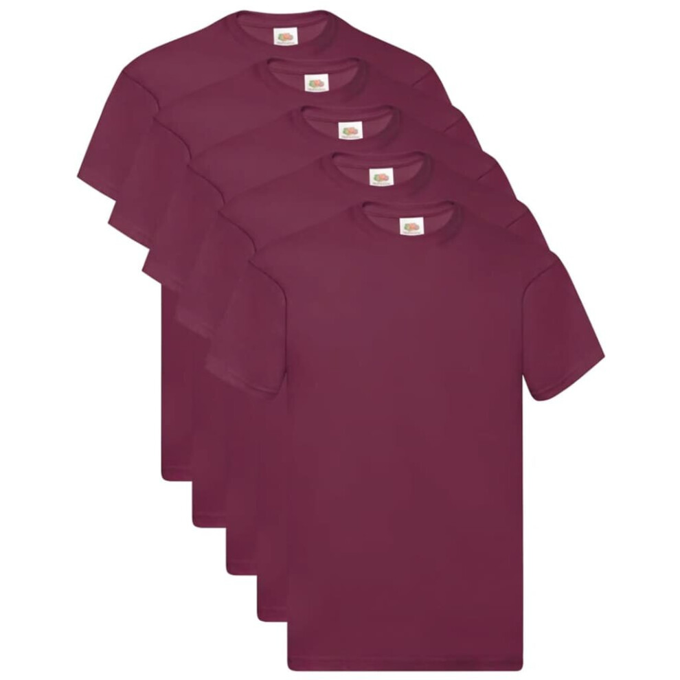 Fruit of the Loom 5x Original T-shirts Burgundy 2XL Cotton Casual Men Shirts