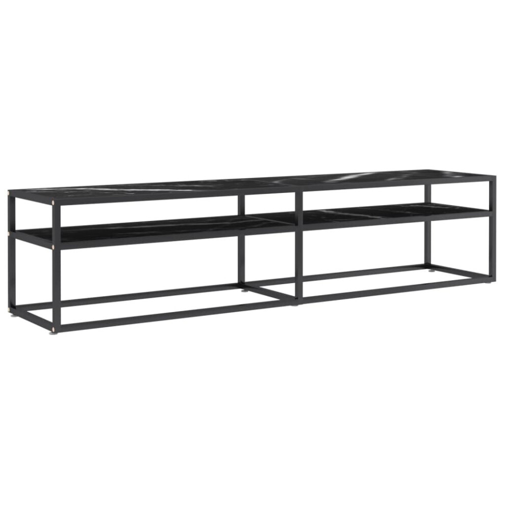 Vidaxl Tv Cabinet Black Marble Tempered Glass Stereo Hifi Cabinet Tv Stand