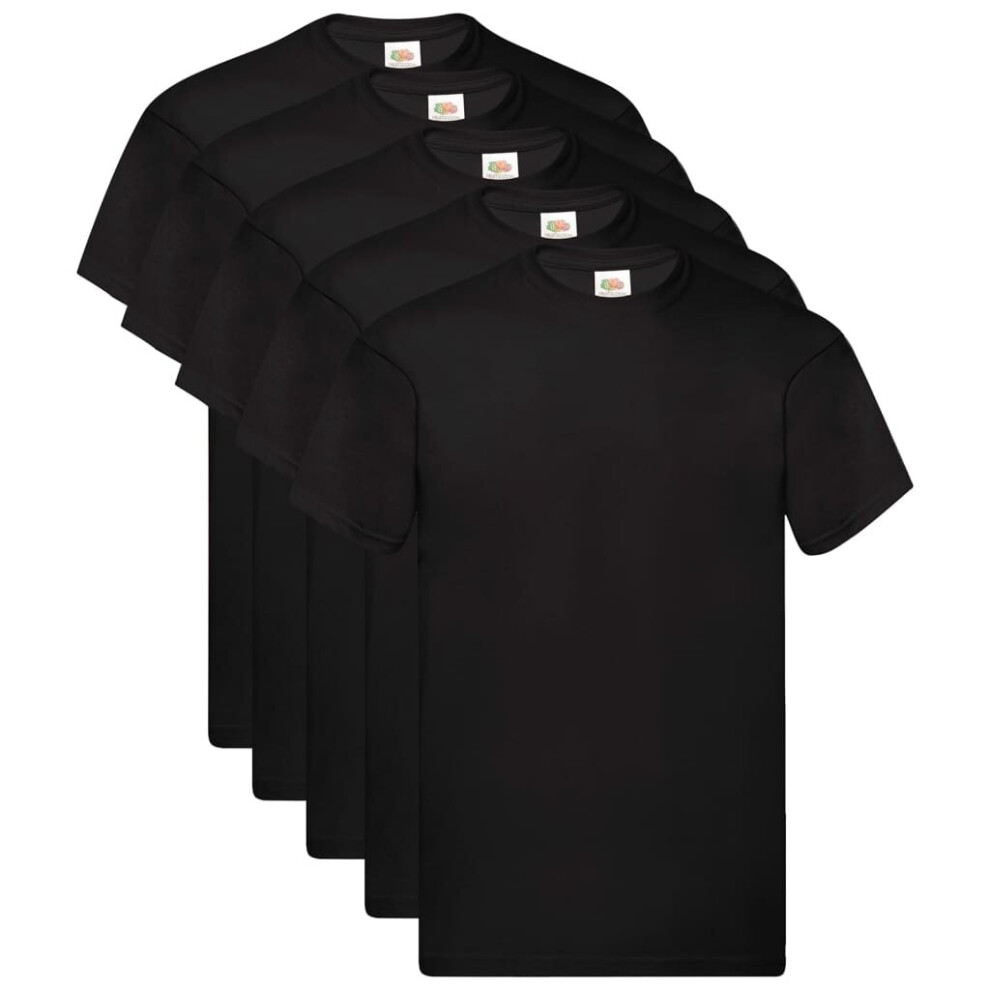 Fruit of the Loom 5x Original T-shirts Black 4XL Cotton Basic Casual Shirts