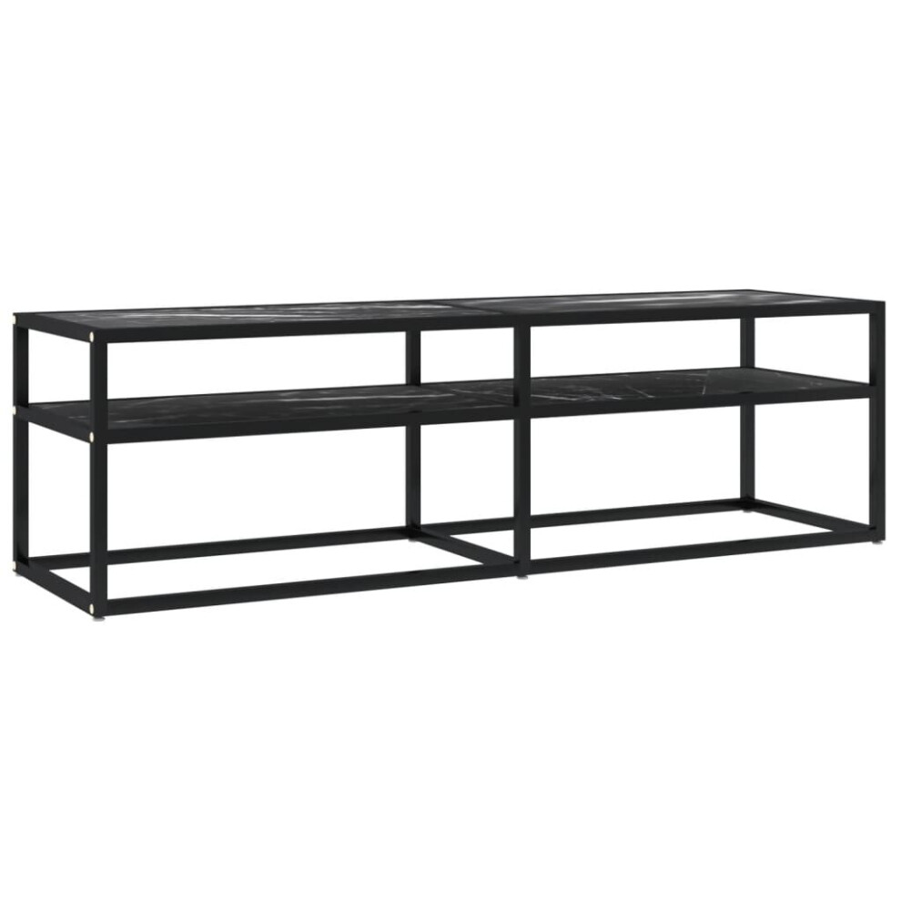 Vidaxl Black Tv Cabinet Marble Tempered Glass Stereo Hifi Cabinet Tv Stand