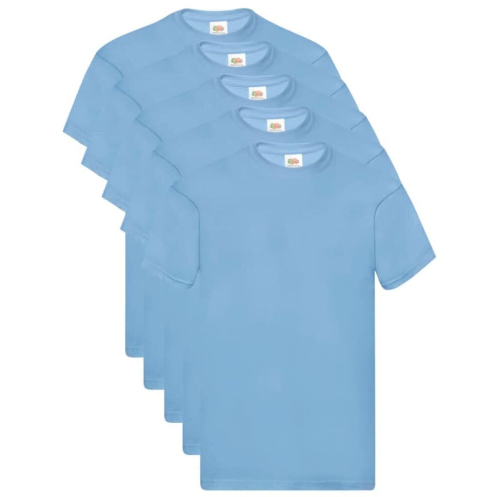 Fruit of the Loom 5x Original T-shirts Light Blue XL Cotton Casual Men Shirts