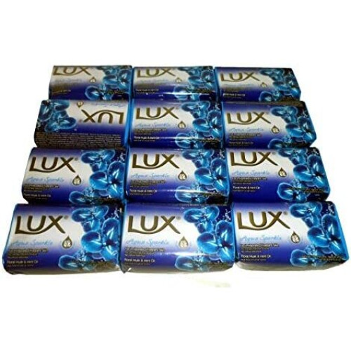 12 x Lux Aqua Sparkle Fragrant Soap Bars With Floral Musk & Mint Oil 80g