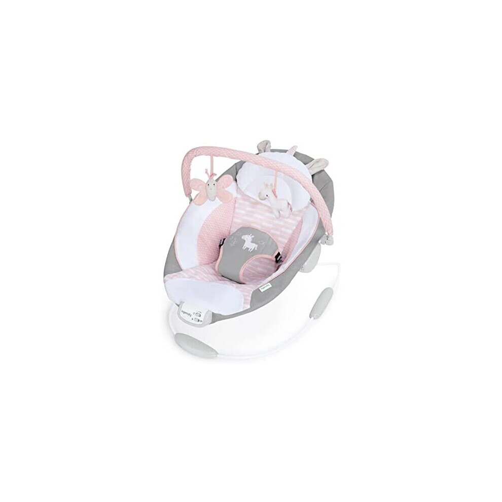 Ingenuity Cradling Baby Bouncer Seat Flora the Unicorn Ultra Plush Padded Chair with Vibration and Melodies Removable Toy Bar Ages Newborn Grey on OnBuy