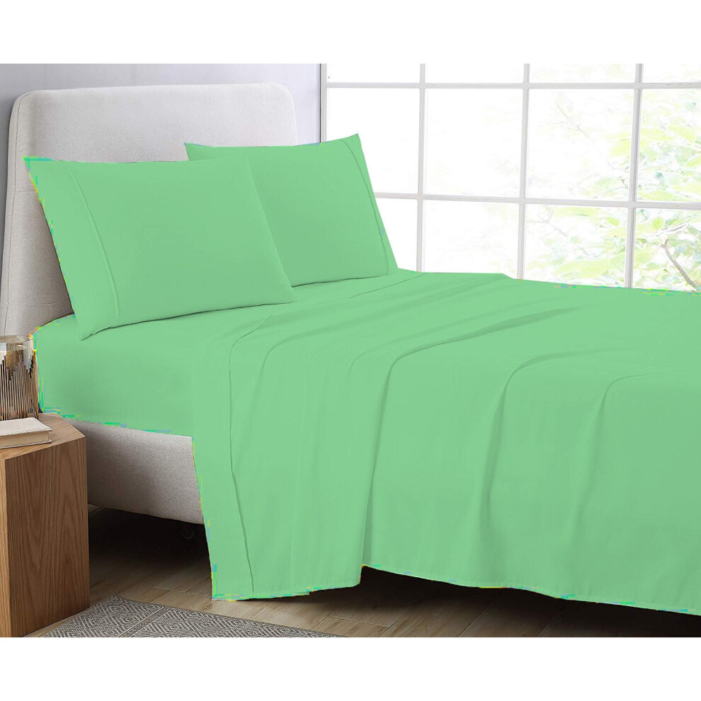 (Double, Mint Green) Luxury Poly Cotton Percale Flat Sheet Bed Sheets-image-OPC-P9PW75R-NEW