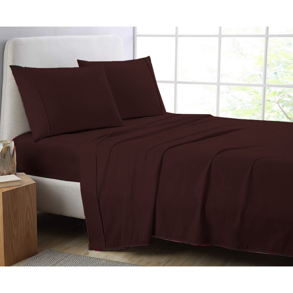 (Pillow Case, Chocolate) Luxury Poly Cotton Percale Flat Sheet Bed Sheets-image-OPC-P9PW78S-NEW
